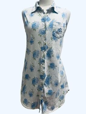 LAUREN RALPH LAUREN- sleep dress Sleeveless White Button-Down & Blue Floral